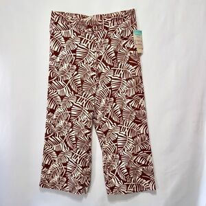 NEW ALEXANDER JORDAN Capri Pants Size Large Linen Blend Wide Leg Brown Palm Leaf